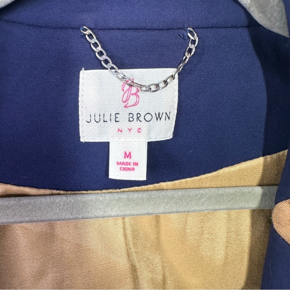 JB Julie Brown Navy Coat w Tan Contrast sz M - Picture 5 of 7